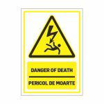 Placă avertizare PET – „Danger of Death / Pericol de moarte” (A4, 0,7 mm)